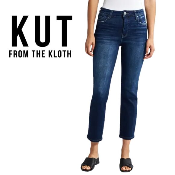 Kut from the Kloth, Reese, Fab Ab Ankle High Rise Straight Leg Jeans, Dark Wash - Picture 1 of 7